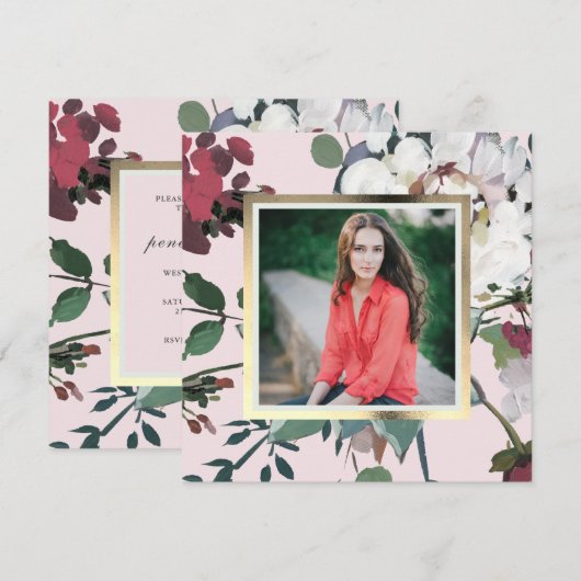 Invitation Photo d'une partie de graduation florale assez flo (Devant / Derrière)