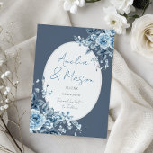 Invitation Photo Dusty Blue Script Floral Save the Date Card
