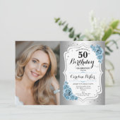 Invitation Photo Dusty Blue Silver 50e anniversaire (Debout devant)