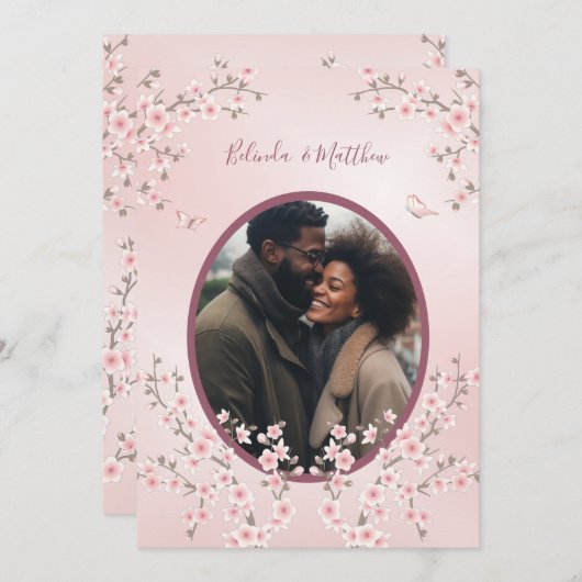 Invitation Photo Dusty Mariage rose cerise en fleurs (Devant / Derrière)