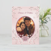 Invitation Photo Dusty rose cerise fleurs Mariage chinois (Debout devant)