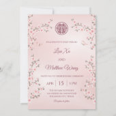 Invitation Photo Dusty rose cerise fleurs Mariage chinois (Dos)