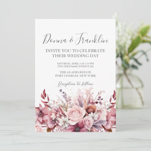 Invitation Photo Dusty Rose rose QR Code Mariage (Debout devant)