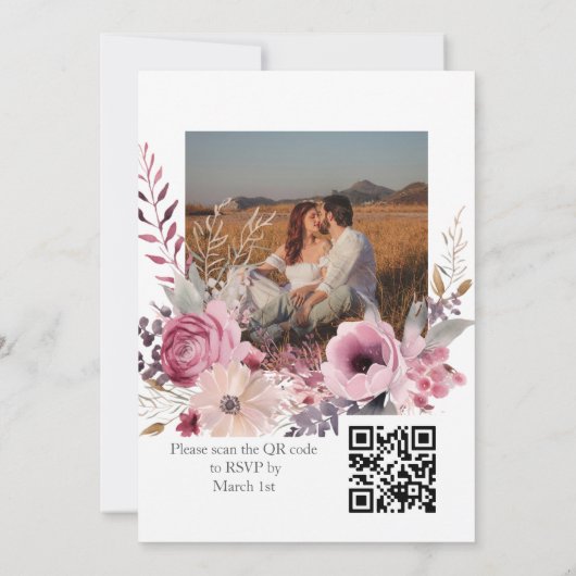 Invitation Photo Dusty Rose rose QR Code Mariage (Dos)