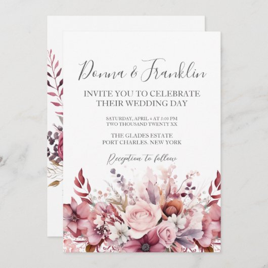 Invitation Photo Dusty Rose rose QR Code Mariage (Devant / Derrière)