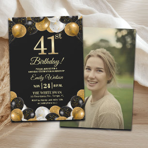 Invitation Photo élégant 41e anniversaire avec paillettes noi