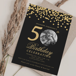 Invitation Photo élégant 50e anniversaire confettis dorés noi