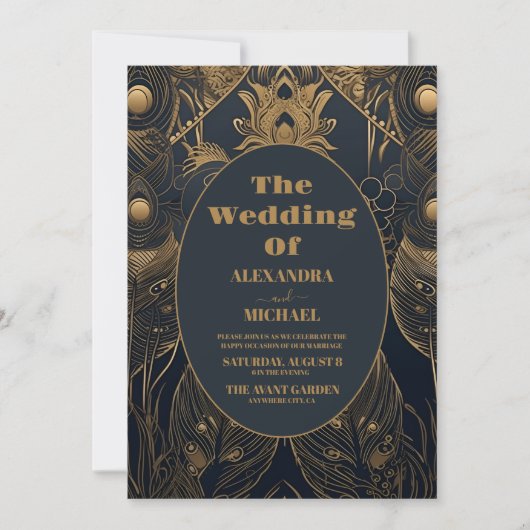 Invitation Photo Elegant Art Déco Peacocks Mariage (Devant)