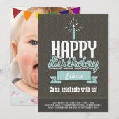 Invitation photo Elegant Baby Boy's First Birthday (Devant / Derrière)