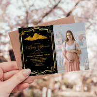 Photo Elégant Baby shower céleste d'or noir