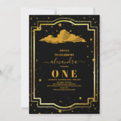 Invitation Photo Elegant Black Gold Celestial 1er anniversair (Devant)