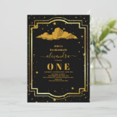 Invitation Photo Elegant Black Gold Celestial 1er anniversair (Debout devant)