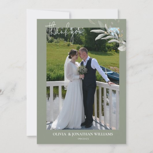 Invitation Photo Elegant Botanical Mariage ThankYou Card (Devant)