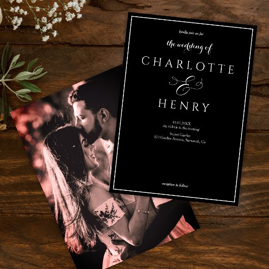 Invitation Photo Elegant Callighraphy Script Mariage noir