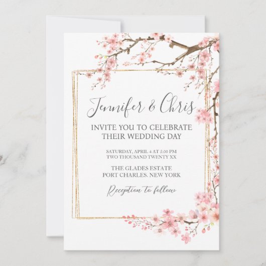 Invitation Photo Elegant Cherry Blossom QR Code Mariage (Devant)