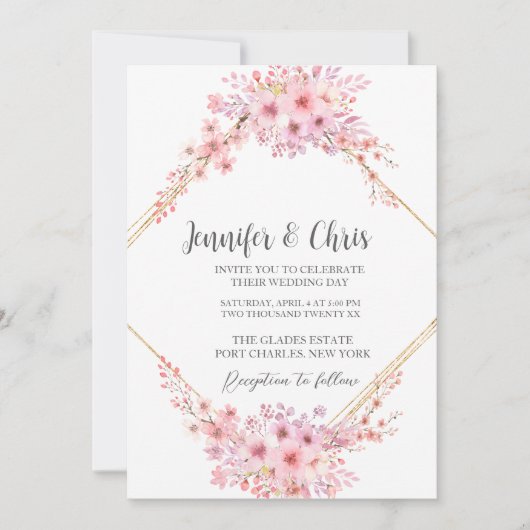 Invitation Photo Elegant Cherry Blossom QR Code Mariage (Devant)