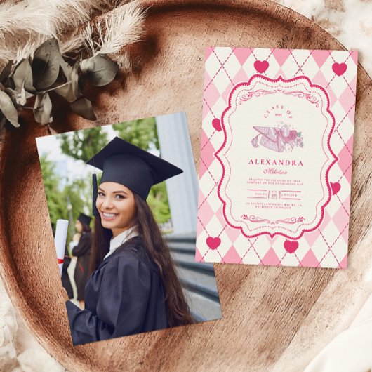 Invitation Photo Elegant Coquette Pink Bow Graduation