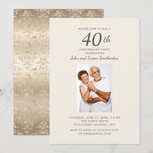 Invitation Photo élégant d'anniversaire de mariage de 40 ans (Devant / Derrière)