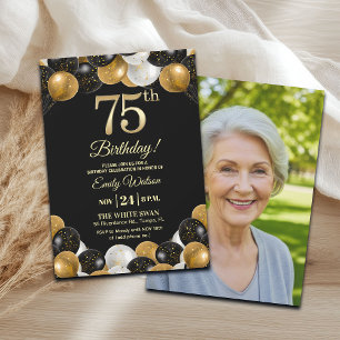 Invitation Photo élégant de 75e anniversaire avec paillettes