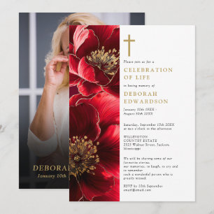 Invitation Photo élégant de célébration de vie rouge chrétien