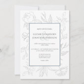 Invitation Photo Elegant Dusty Blue Line Dessin Floral (Devant)