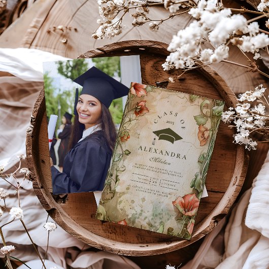 Invitation Photo Elegant Fleur sauvage Bloom Graduation Party