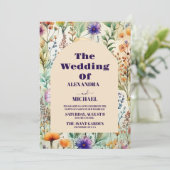 Invitation Photo Elegant Fleur sauvage d'aquarelle Mariage (Debout devant)