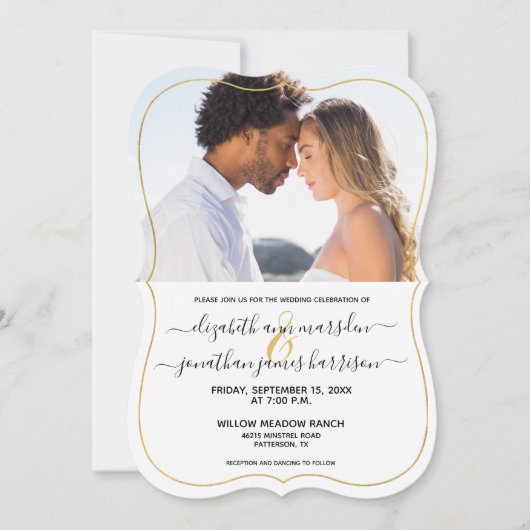 Invitation Photo Elegant Gold Black Script Mariage officiel (Devant)