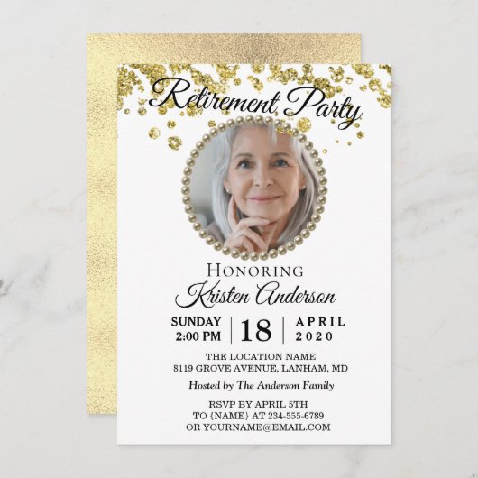 Invitation Photo Elegant Gold Parties scintillant Parti de re (Devant / Derrière)