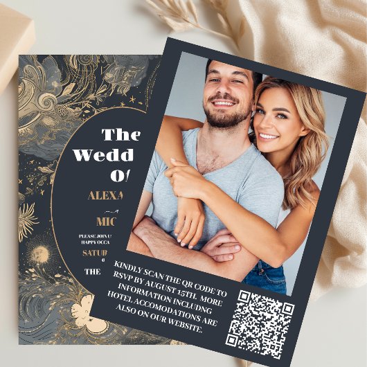 Invitation Photo Elegant Mariage céleste Silver Gold