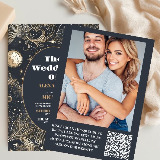 Invitation Photo Elegant Mariage céleste Silver Gold