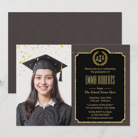 Invitation Photo élégant marron de remise de diplômes d'avoca (Devant / Derrière)