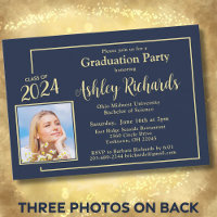 Photo Elegant Navy Blue and Gold Graduation Party