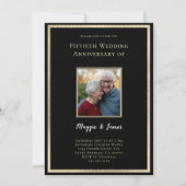 Invitation Photo élégant noir or 50e anniversaire  (Devant)