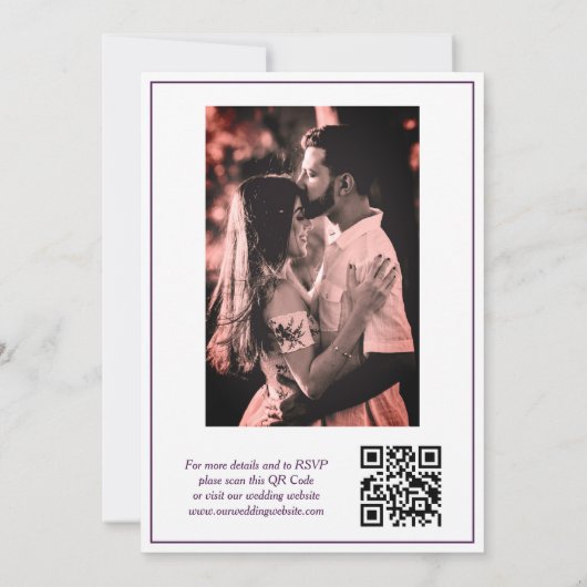 Invitation Photo Elegant Purple QR Code et Mariage RSVP (Dos)