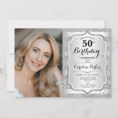 Invitation Photo Elegant Silver 50e anniversaire (Devant)