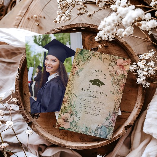 Invitation Photo Elegant Spring Fleur sauvage Graduation Part
