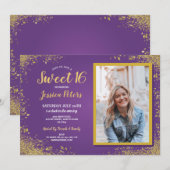 Invitation Photo élégante d'anniversaire à or de partie (Devant / Derrière)