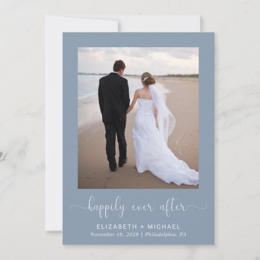 Invitation Photo élégante QR Code Dusty Blue Wedding Réceptio (Devant)