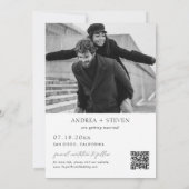 Invitation Photo élégante Qr Code Mariage Enregistrer la date (Dos)