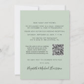 Invitation Photo élégante QR Code Sage Mariage Réception (Dos)