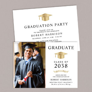 Invitation Photo élégante White Gold College Graduation Party