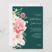 Invitation Photo Emerald Blush Dark Moody Script floral (Devant)