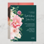 Invitation Photo Emerald Blush Dark Moody Script floral (Devant / Derrière)