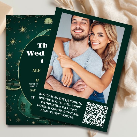 Invitation Photo Emerald Green Gold CelestiMariage