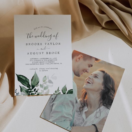 Invitation Photo Emerald Greenery sur le Mariage arrière
