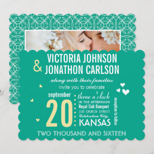 Invitation Photo Emerald Jaune Mariage de typographie moderne