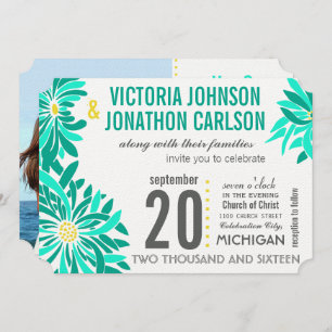 Invitation Photo Emerald Mint Jaune Mariage Floral moderne