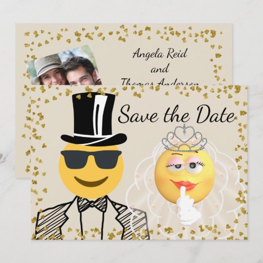 Invitation Photo Emoji Sauver la date (Devant / Derrière)