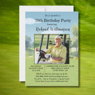 Invitation Photo en aquarelle sur le thème du golf pour 70e a